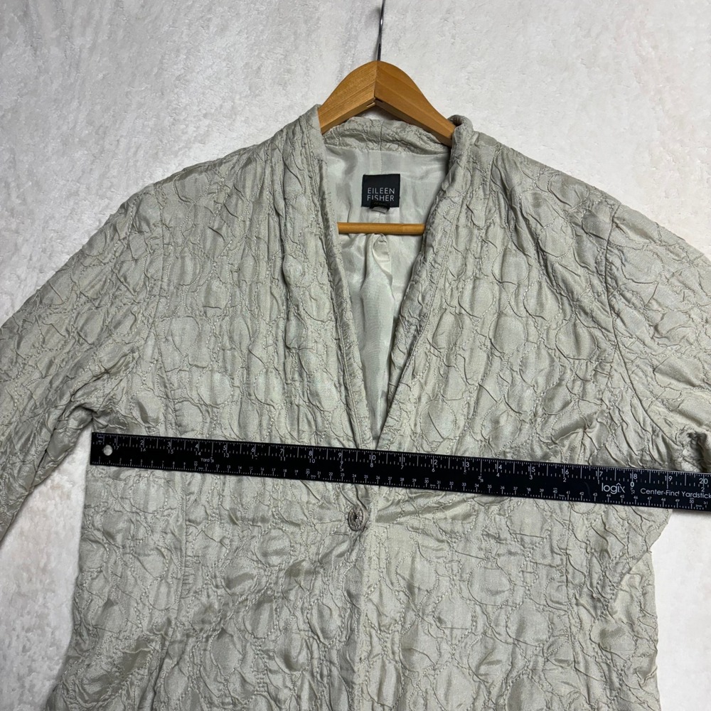 Eileen Fisher Womens Textured Jacket Beige‎ Button Front Size L Blazer Lagenook - Picture 14 of 14